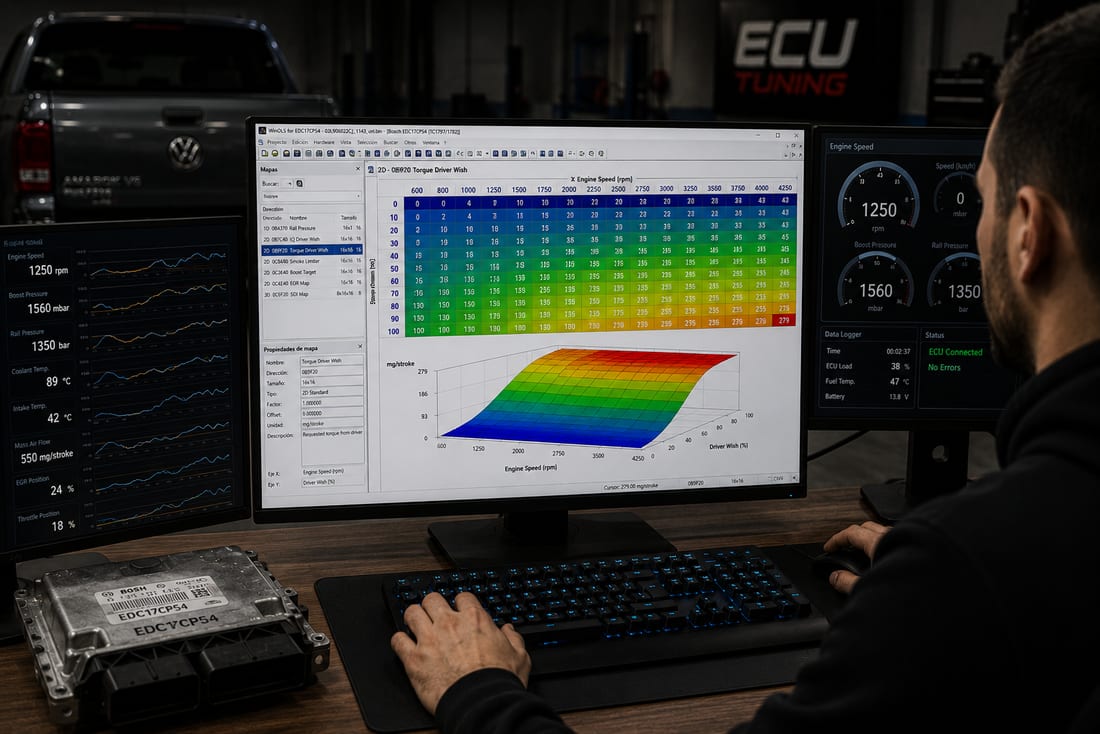 Adaptación del archivo de calibración del motor sobre el mapa 3D de inyección en software de tuning de ECU